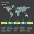 Infographics template with World map and 5 steps  option or levels. Business infographic concept with 5 arrows . Royalty Free Stock Photo